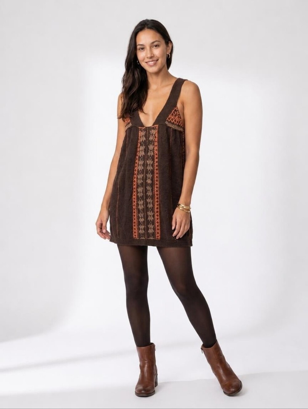 Free People Brown and Orange Sleeveless Sweater Tank Top Misses Size Large